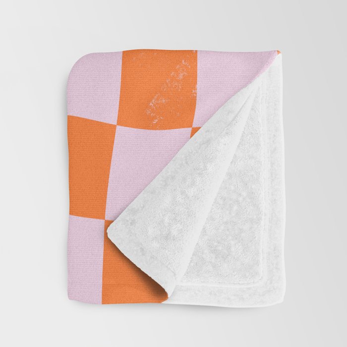 Warped Checkerboard - Orange and Pink Throw Blanket Gallery Image 3