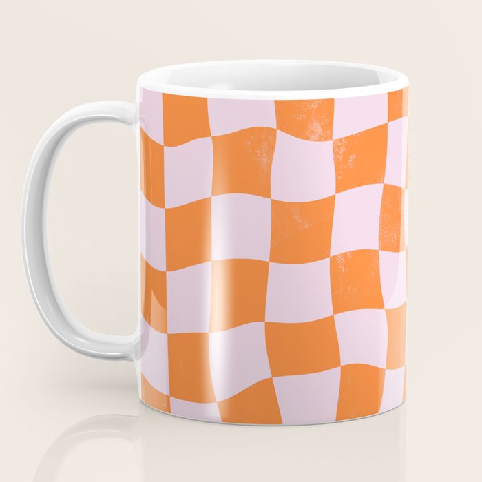 Warped Checkerboard - Orange and Pink Coffee Mug Gallery Image 3