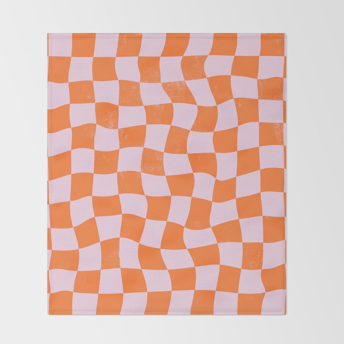 Warped Checkerboard - Orange and Pink Throw Blanket Gallery Image 2