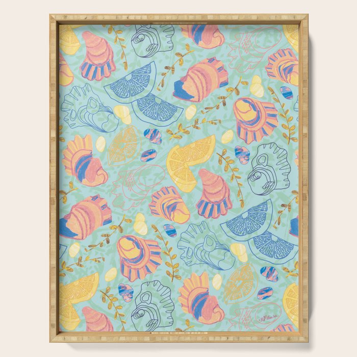 Coastal Oysters on the Beach in Seafoam Green Serving Tray Gallery Image 1