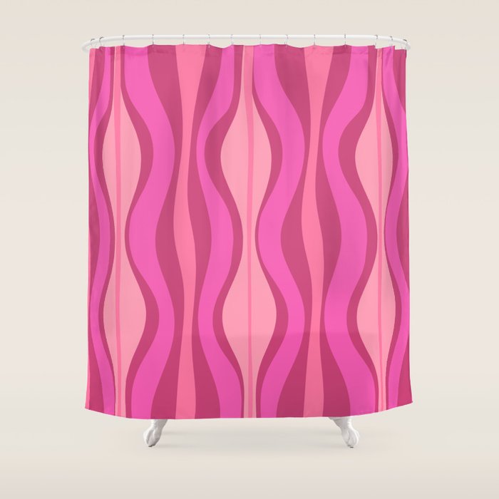Retro Hourglass Abstract Mid-Century Modern Pattern in Bright Pink Tones Shower Curtain Gallery Image 1