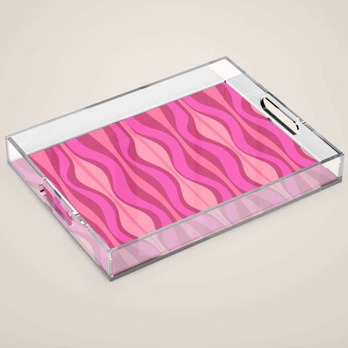 Retro Hourglass Abstract Mid-Century Modern Pattern in Bright Pink Tones Acrylic Tray Gallery Image 1