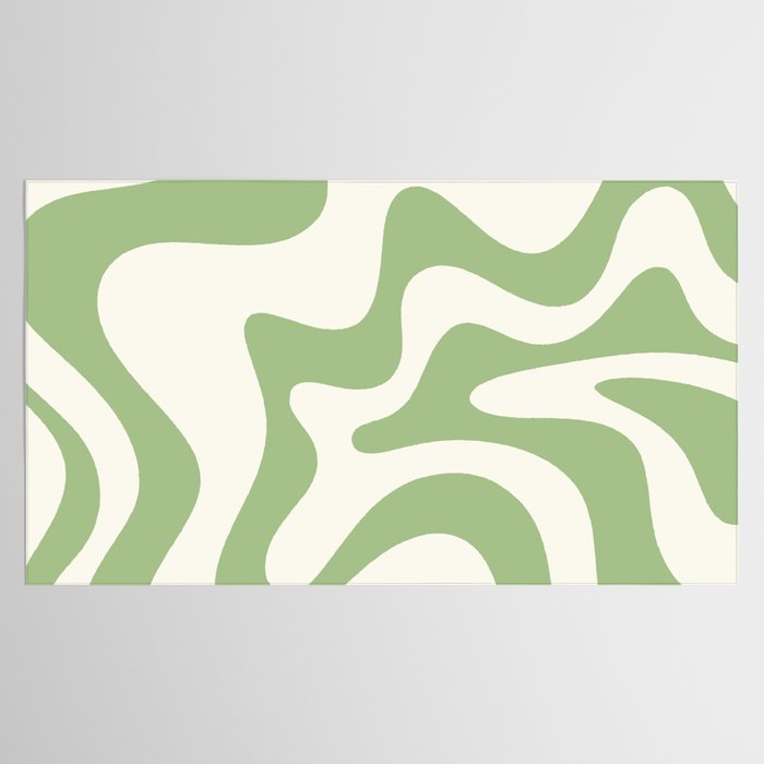 Retro Liquid Swirl Abstract Pattern Square in Light Sage Green and Cream Tablecloth Gallery Image 2