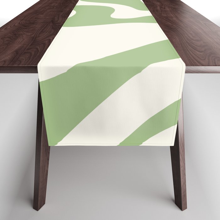 Retro Liquid Swirl Abstract Pattern Square in Light Sage Green and Cream Table Runner Gallery Image 1