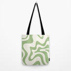 Retro Liquid Swirl Abstract Pattern Square in Light Sage Green and Cream Tote Bag Gallery Image 2