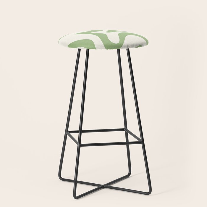 Retro Liquid Swirl Abstract Pattern Square in Light Sage Green and Cream Stool Gallery Image 1