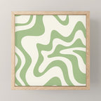 Retro Liquid Swirl Abstract Pattern Square in Light Sage Green and Cream Mini Art Print Gallery Image 1