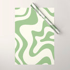 Retro Liquid Swirl Abstract Pattern Square in Light Sage Green and Cream Wrapping Paper Gallery Image 1