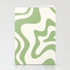Retro Liquid Swirl Abstract Pattern Square in Light Sage Green and Cream Stationery Card Gallery Image 2