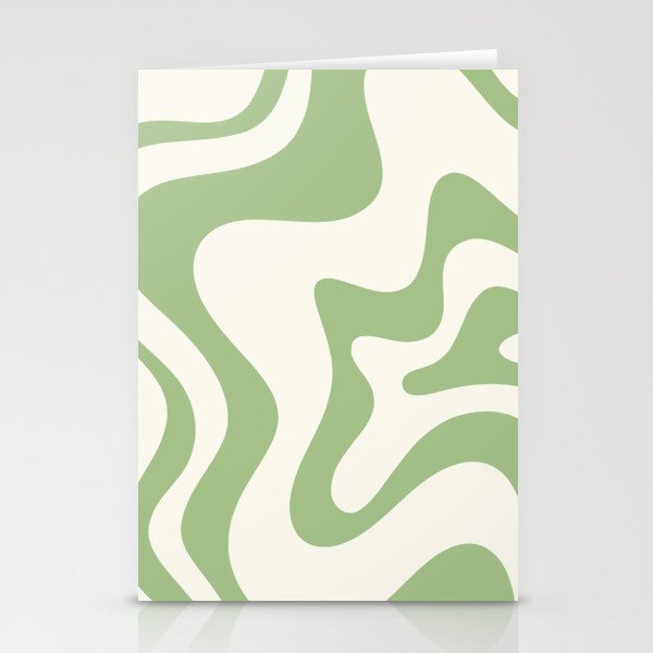 Retro Liquid Swirl Abstract Pattern Square in Light Sage Green and Cream Stationery Card Gallery Image 2