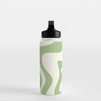Retro Liquid Swirl Abstract Pattern Square in Light Sage Green and Cream Water Bottle Gallery Image 3