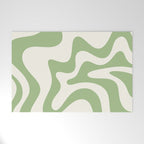 Retro Liquid Swirl Abstract Pattern Square in Light Sage Green and Cream Welcome Mat Gallery Image 1