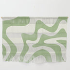 Retro Liquid Swirl Abstract Pattern Square in Light Sage Green and Cream Wall Hanging Gallery Image 1
