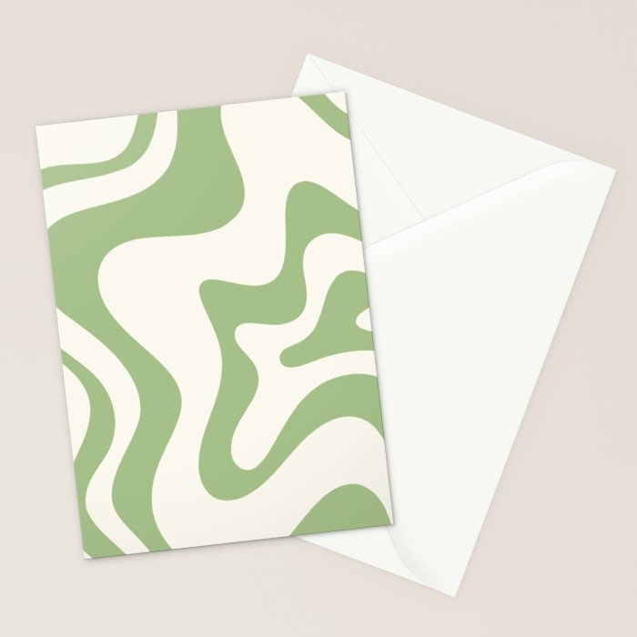 Retro Liquid Swirl Abstract Pattern Square in Light Sage Green and Cream Stationery Card Gallery Image 2