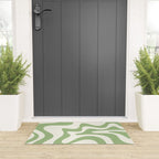 Retro Liquid Swirl Abstract Pattern Square in Light Sage Green and Cream Welcome Mat Gallery Image 3