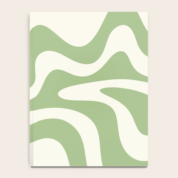 Retro Liquid Swirl Abstract Pattern Square in Light Sage Green and Cream Notebook Gallery Image 4