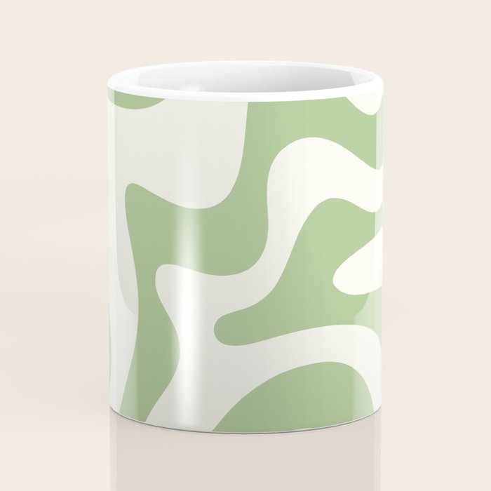 Retro Liquid Swirl Abstract Pattern Square in Light Sage Green and Cream Coffee Mug Gallery Image 4