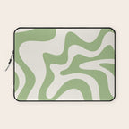 Retro Liquid Swirl Abstract Pattern Square in Light Sage Green and Cream Laptop Sleeve Gallery Image 1