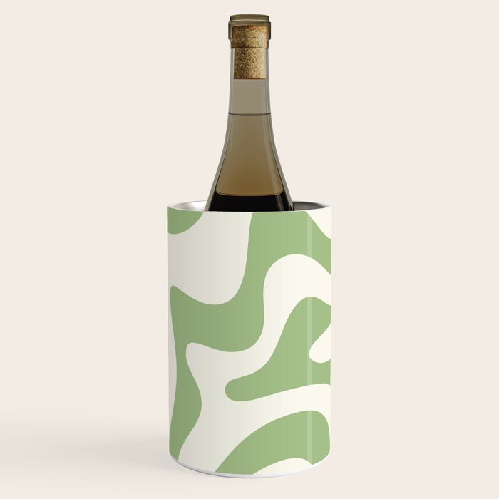 Retro Liquid Swirl Abstract Pattern Square in Light Sage Green and Cream Wine Chiller Gallery Image 1