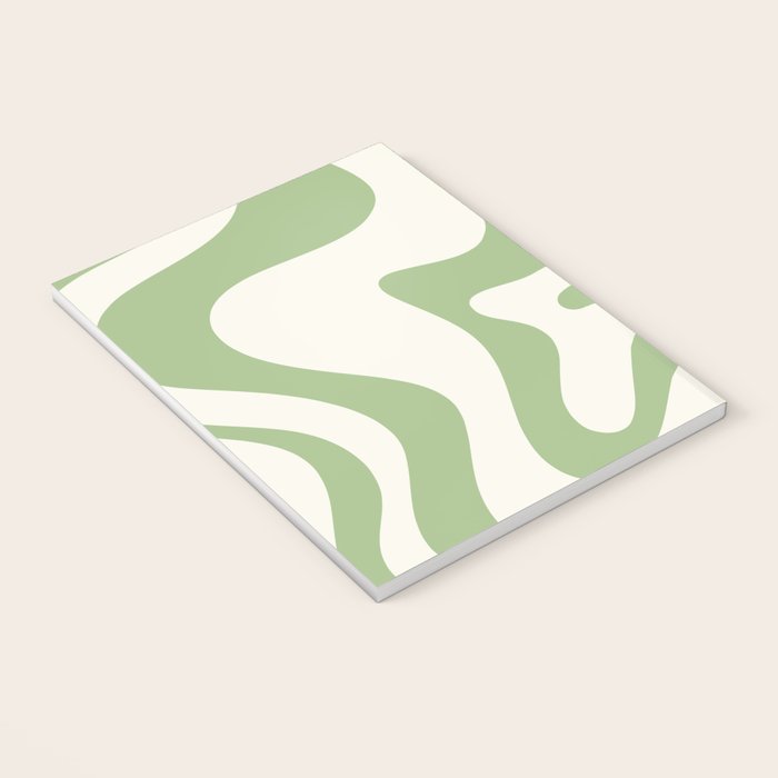 Retro Liquid Swirl Abstract Pattern Square in Light Sage Green and Cream Notebook Gallery Image 3