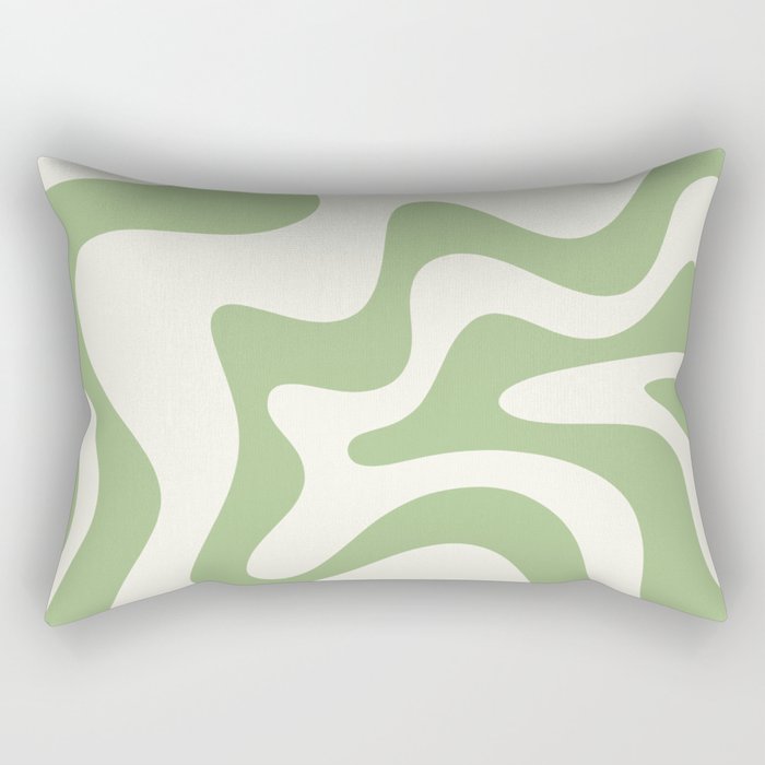 Retro Liquid Swirl Abstract Pattern Square in Light Sage Green and Cream Rectangular Pillow Gallery Image 1