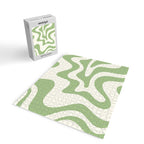 Retro Liquid Swirl Abstract Pattern Square in Light Sage Green and Cream Jigsaw Puzzle Gallery Image 2