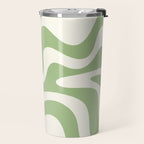 Retro Liquid Swirl Abstract Pattern Square in Light Sage Green and Cream Travel Mug Gallery Image 2