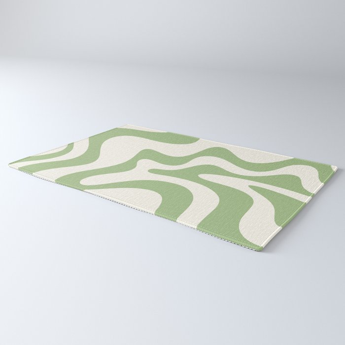 Retro Liquid Swirl Abstract Pattern Square in Light Sage Green and Cream Rug Gallery Image 3