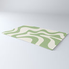 Retro Liquid Swirl Abstract Pattern Square in Light Sage Green and Cream Rug Gallery Image 3