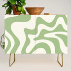 Retro Liquid Swirl Abstract Pattern Square in Light Sage Green and Cream Credenza Gallery Image 1