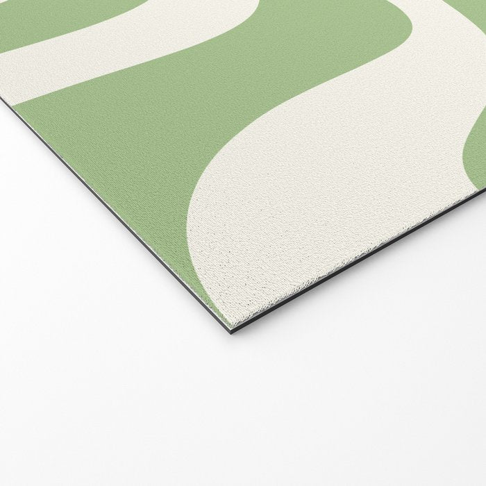 Retro Liquid Swirl Abstract Pattern Square in Light Sage Green and Cream Welcome Mat Gallery Image 2