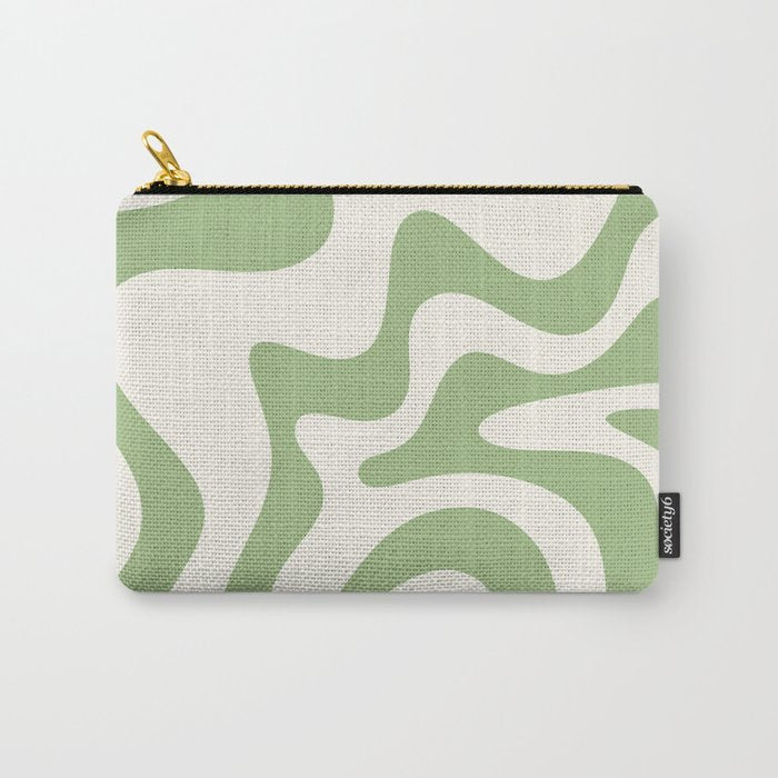 Retro Liquid Swirl Abstract Pattern Square in Light Sage Green and Cream Carry All Pouch Gallery Image 1