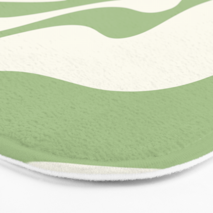 Retro Liquid Swirl Abstract Pattern Square in Light Sage Green and Cream Bath Mat Gallery Image 3
