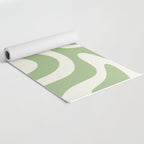 Retro Liquid Swirl Abstract Pattern Square in Light Sage Green and Cream Yoga Mat Gallery Image 2