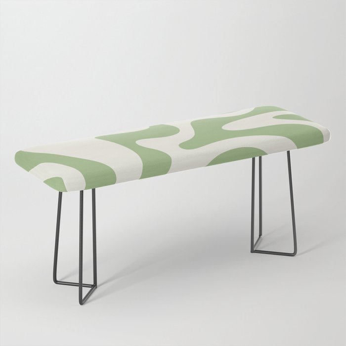 Retro Liquid Swirl Abstract Pattern Square in Light Sage Green and Cream Bench Gallery Image 1
