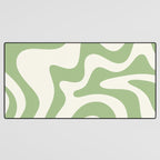 Retro Liquid Swirl Abstract Pattern Square in Light Sage Green and Cream Desk Mat Gallery Image 3