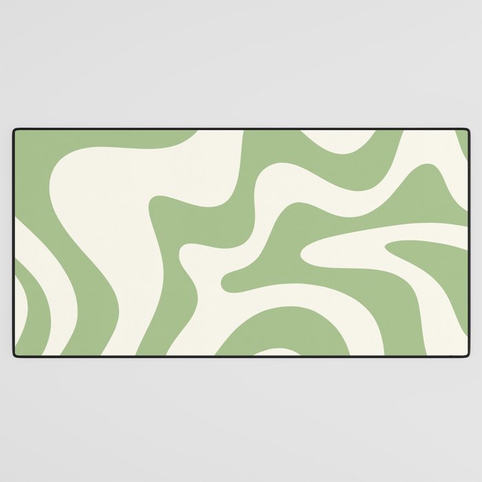 Retro Liquid Swirl Abstract Pattern Square in Light Sage Green and Cream Desk Mat Gallery Image 3