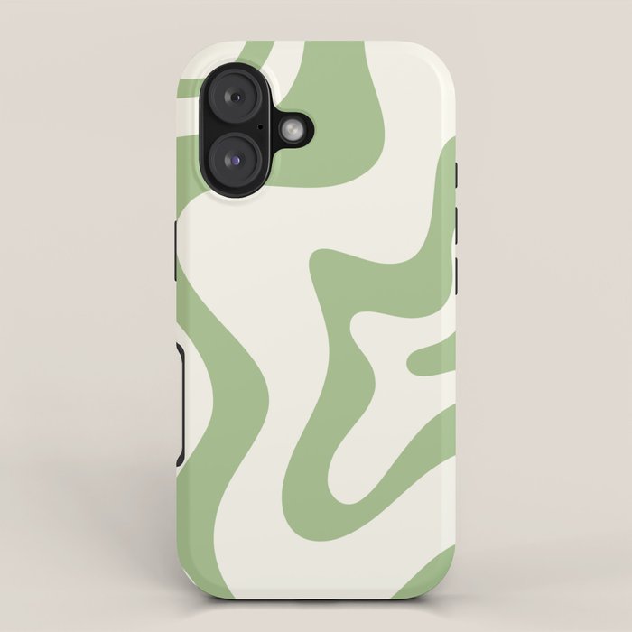 Retro Liquid Swirl Abstract Pattern Square in Light Sage Green and Cream iPhone Case Gallery Image 1