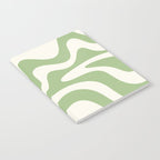 Retro Liquid Swirl Abstract Pattern Square in Light Sage Green and Cream Notebook Gallery Image 2