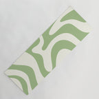 Retro Liquid Swirl Abstract Pattern Square in Light Sage Green and Cream Yoga Mat Gallery Image 1