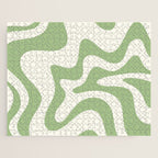 Retro Liquid Swirl Abstract Pattern Square in Light Sage Green and Cream Jigsaw Puzzle Gallery Image 1