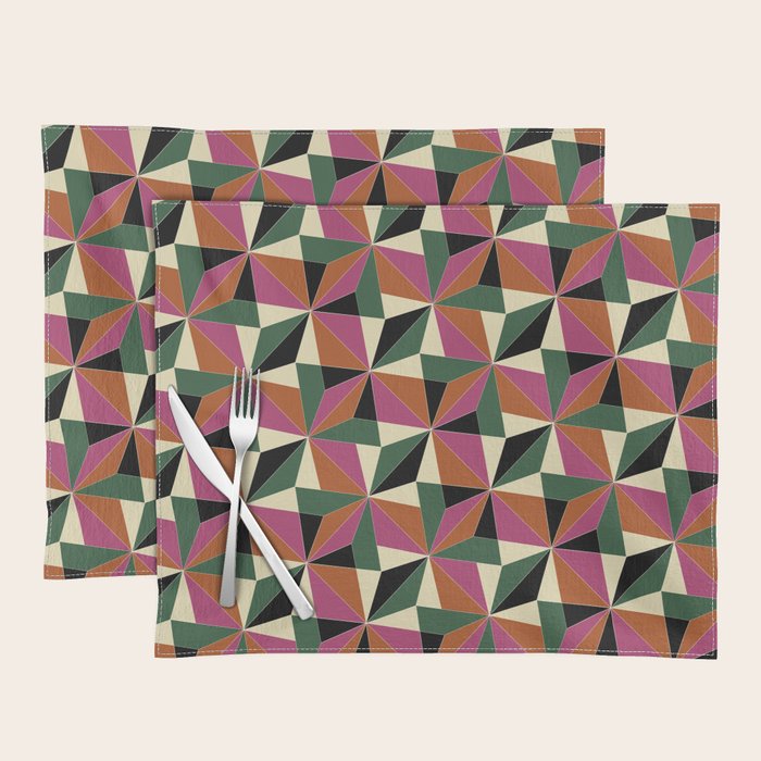 Kaleidoscope Tile Pattern XII Bold Bauhaus Colors Placemat Gallery Image 1