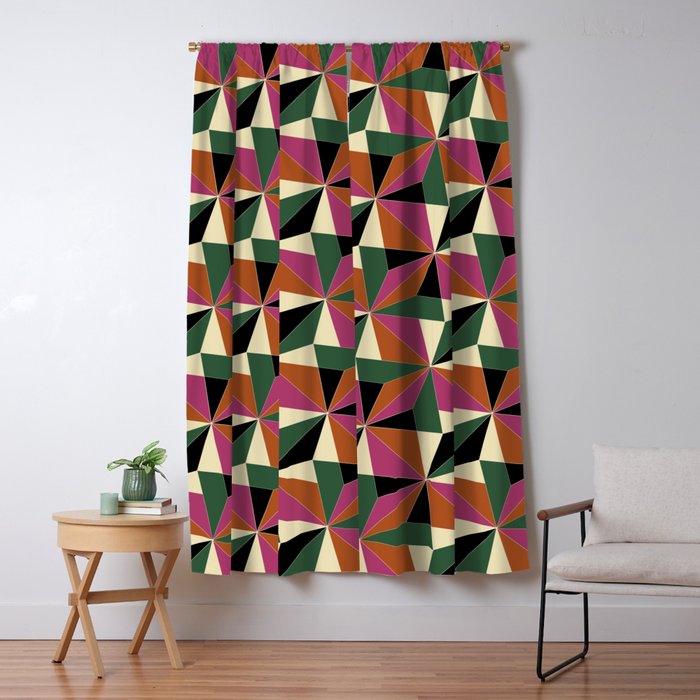 Kaleidoscope Tile Pattern XII Bold Bauhaus Colors Window Curtain Gallery Image 5