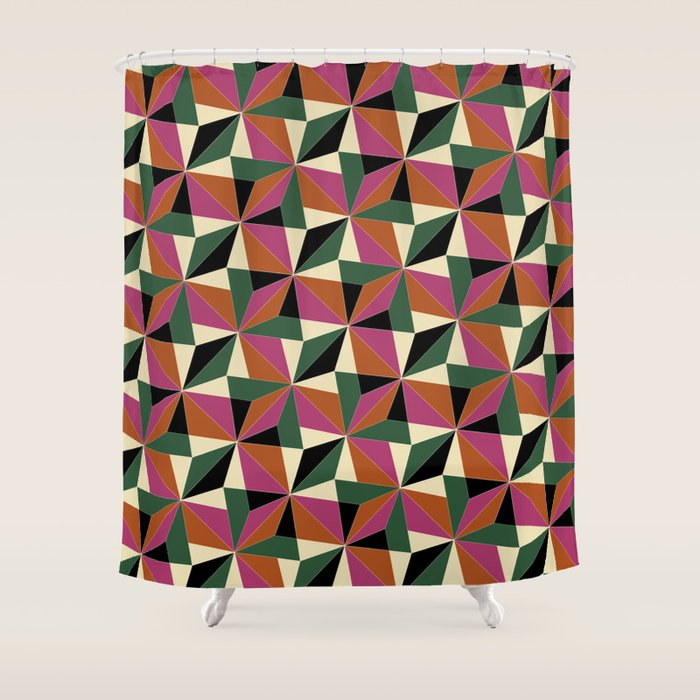 Kaleidoscope Tile Pattern XII Bold Bauhaus Colors Shower Curtain Gallery Image 1
