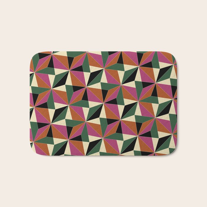 Kaleidoscope Tile Pattern XII Bold Bauhaus Colors Bath Mat Gallery Image 1