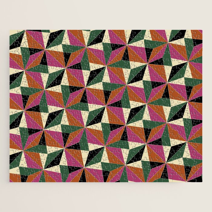 Kaleidoscope Tile Pattern XII Bold Bauhaus Colors Jigsaw Puzzle Gallery Image 1