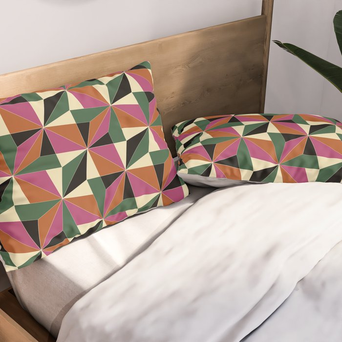Kaleidoscope Tile Pattern XII Bold Bauhaus Colors Pillow Sham Gallery Image 2