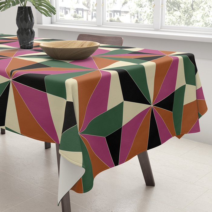 Kaleidoscope Tile Pattern XII Bold Bauhaus Colors Tablecloth Gallery Image 3