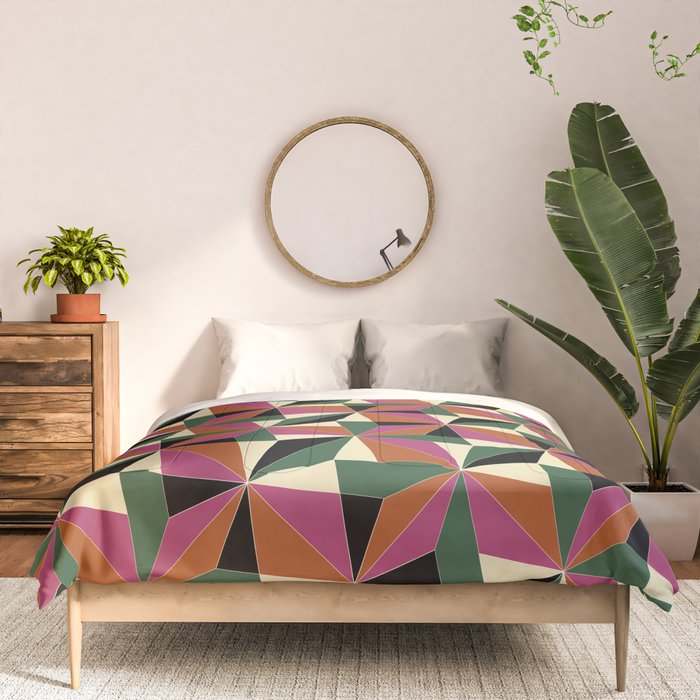 Kaleidoscope Tile Pattern XII Bold Bauhaus Colors Comforter Gallery Image 3
