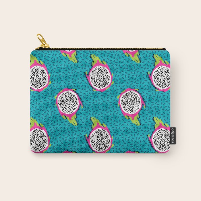 Dragonfruit retro style pattern tropical fruits vegan art print exotic throwback 80s Carry All Pouch Gallery Image 1